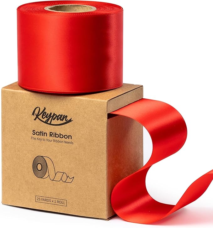 Red Satin Ribbon 2.5 Inch Double-Faced Ribbons 25 Yards for Christmas Gift Wrapping Flower Bouquet Wedding Paper Bows Invitations Crafts