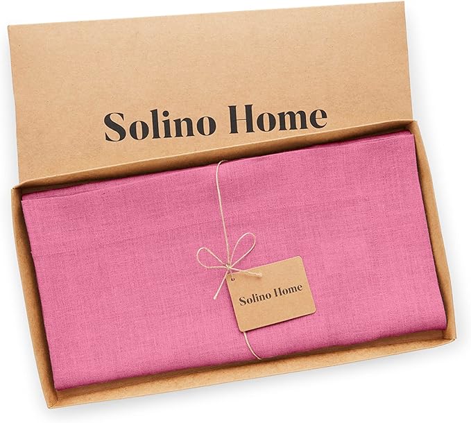 Solino Home Linen Square Tablecloth 52 x 52 Inch - 100% Pure Linen Flamingo Pink Table Throw - Fete, Machine Washable Table Cloth for Halloween