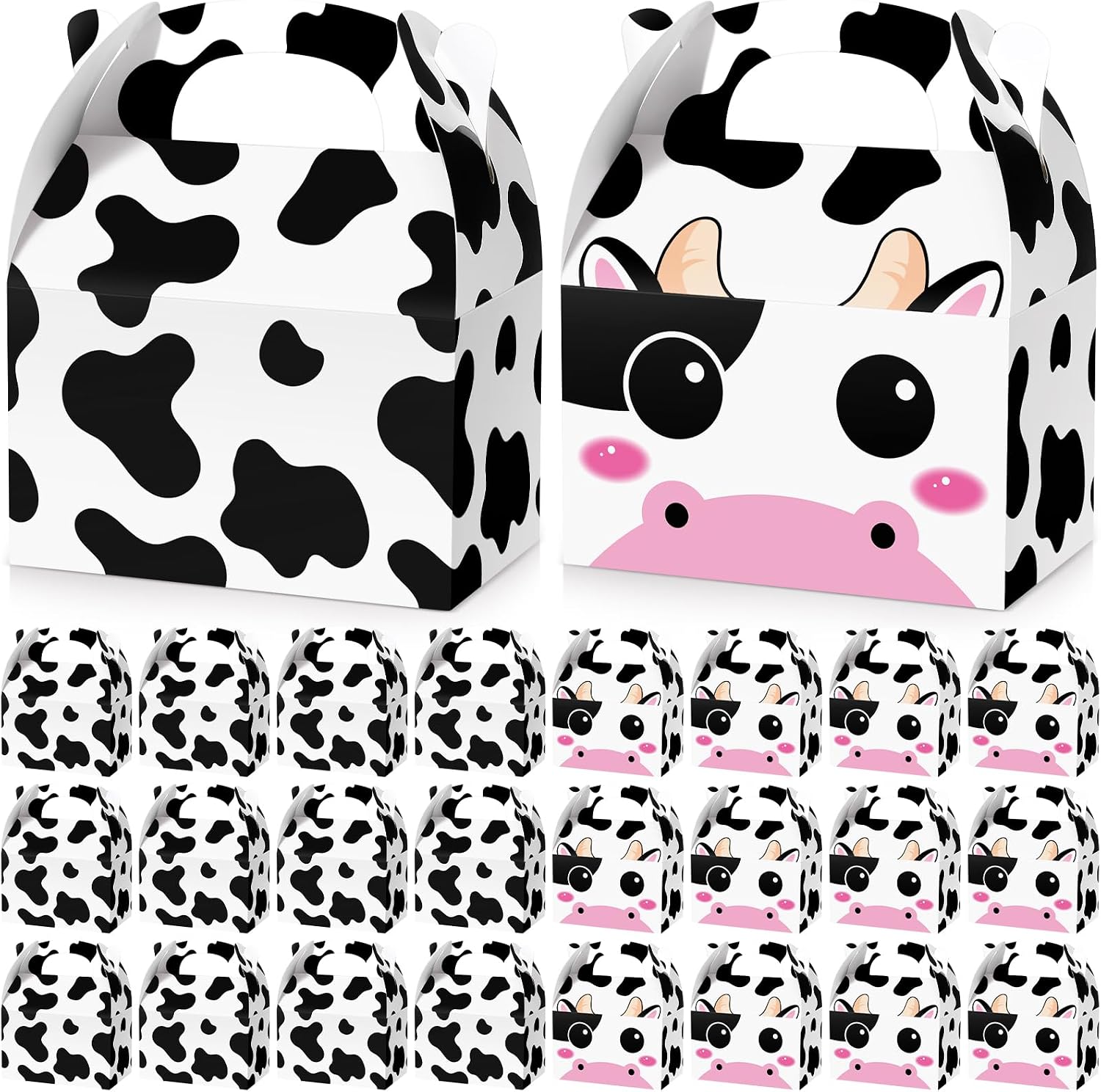Sherr 12 Pack Cow Boxes for Party Favors Decorations Cow Treat Candy Goodie Candy Treat Boxes Reusable Print Gift Bags for Birthday Farm Animals Party Supplies