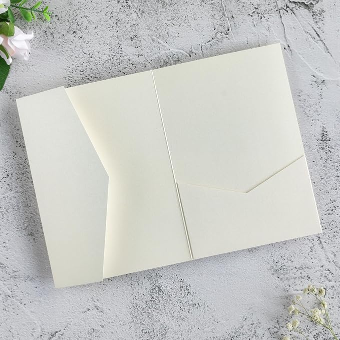 20 PCS Ivory Tri-fold Laser Cut Wedding Invitation Pockets for 5x7 Wedding Cards Bridal Shower Engagement Quinceanera Invitation