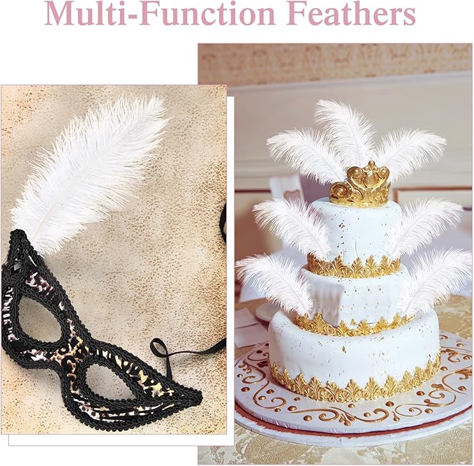 Crowye 100 Pcs Ostrich Feathers Bulk for Centerpieces Craft Ostrich Feathers for Vase Wedding Masquerade Party Home Costume Decorations (6-8 Inch,White)