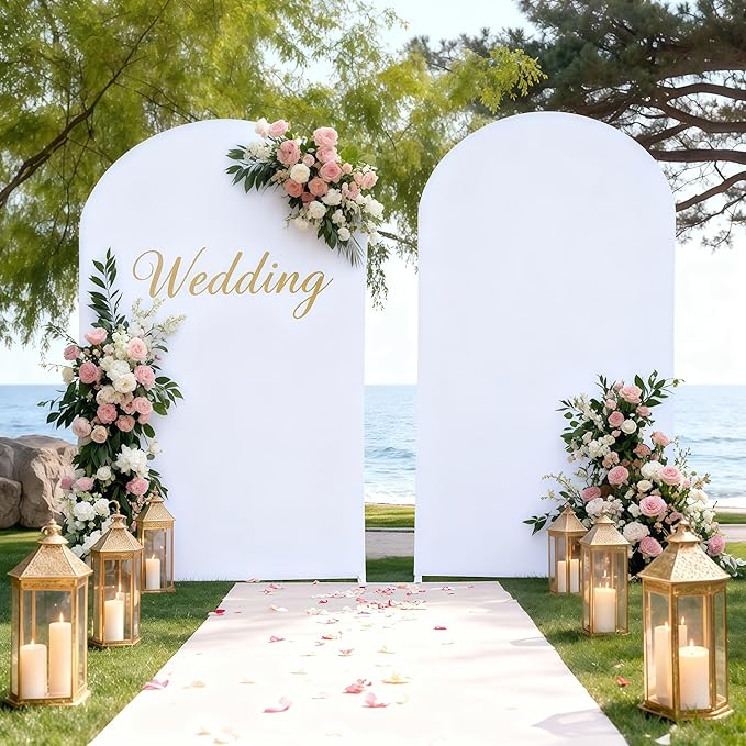 7.2FT White Arch Backdrop Cover - Polyester Fitted Wedding Arch Stand Covers Round Top Chiara Backdrop Arch Cover for Birthday Party Banquet Photo Background Decoration