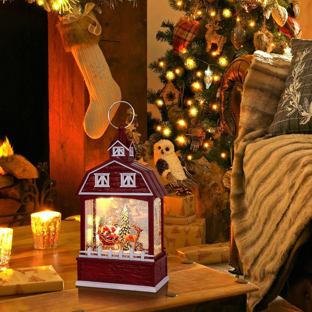 Christmas Music Snow Globe Lantern with 6 Hour Timer, USB Powered Battery Operated Lighted Water Singing Snow Globe Holiday Women Children Gift(Santa, 5 x 3.1 x 11.1 Inches)