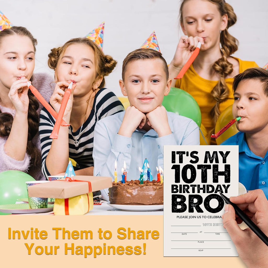 YSTEP It's My 10th Birthday Party Invitations, 20 Invite Cards with Envelopes, 4" x 6" Black and White Birthday Invites - C15