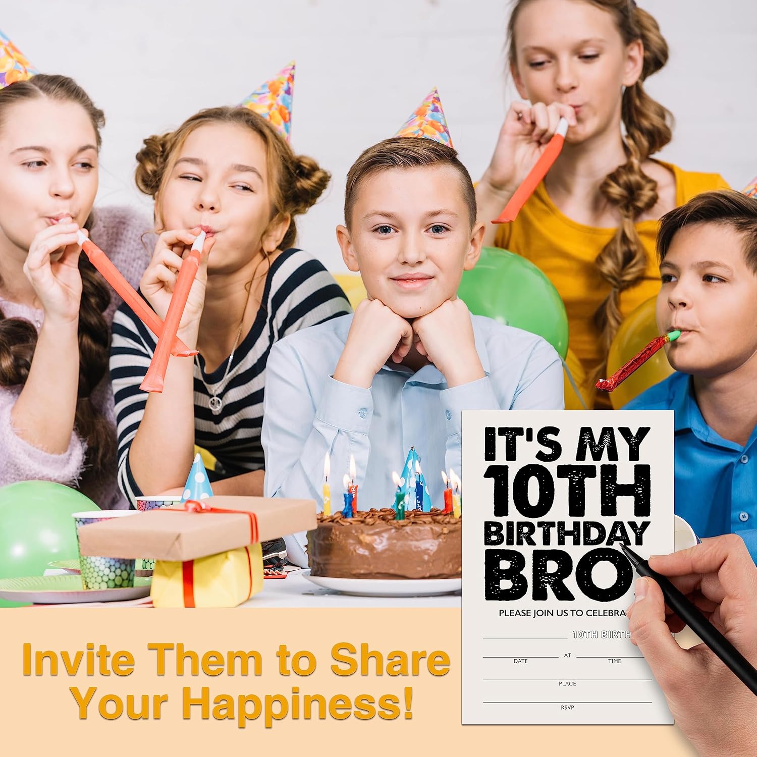 YSTEP It's My 10th Birthday Party Invitations, 20 Invite Cards with Envelopes, 4" x 6" Black and White Birthday Invites - C15