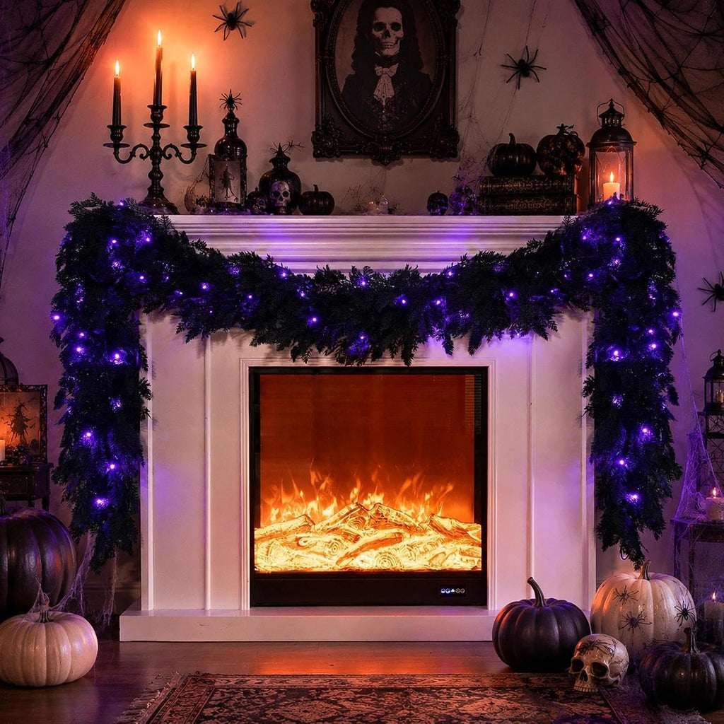 pre-lit halloween garland 9ft decorations black real touch, main product view