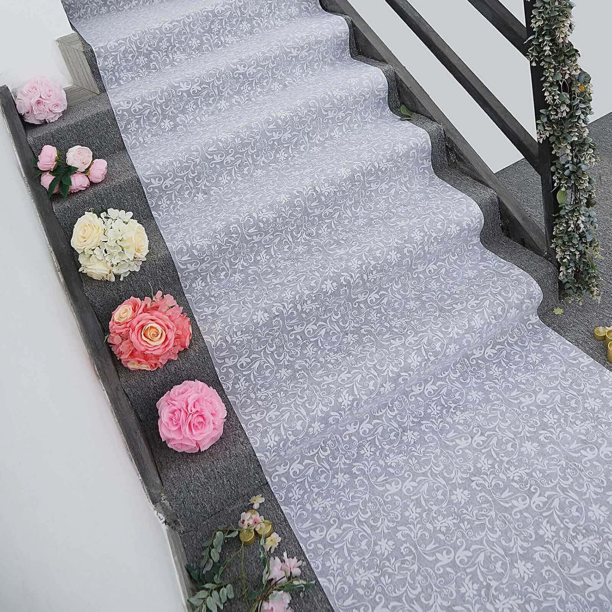 Efavormart 3ft x 100ft White Floral Lace Aisle Runner, Long Decorative Lace C...