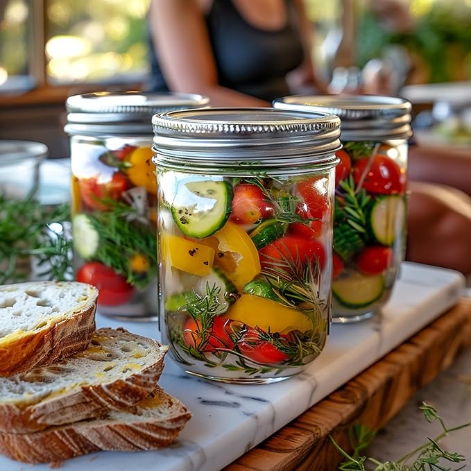 ComSaf Wide Mouth Mason Jars 16 oz with lids - 4 Pack, Pint Mason Jars with Seal Bands, Glass Canning Jars for Honey, Jam, Jelly, Coffee, Salad, Desert, Shower Wedding Favors, DIY Candles Decor