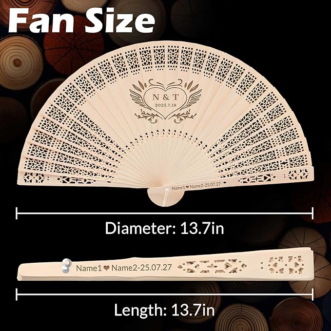 50 PCS Custom Fans Personalized Folding Fans for Line Dancing Wooden Hand Fan Wedding Favors Bulk Fans for Guests Party Event Use (Style02)