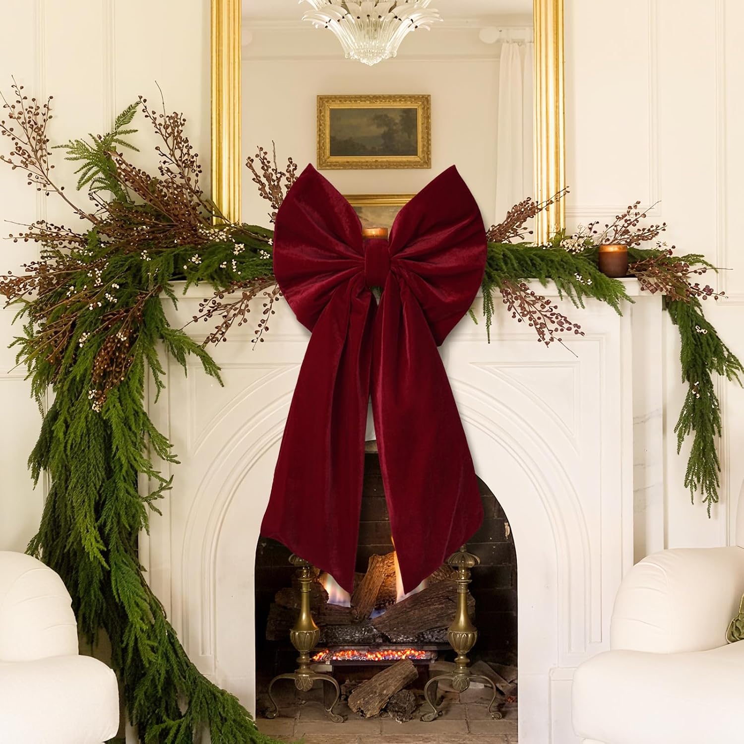 Christmas Decorations - Christmas Bows - 36x18 Inches Large Red Velvet Christmas Tree Topper - Burgundy Ribbon Gift Bows - Xmas Decor for Indoor Outdoor Home Wreaths Mantle Front Door Porch Wedding