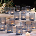 NITIME 32Pcs Ribbed Blue Votive Candle Holders, Tea Light Candle Holders for Table Centerpiece, Blue Candle Holders for Wedding Decor,Home and Holiday Decor