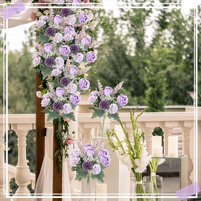 Zeyune 8 Pcs Wedding Silk Flowers Fake Silk Flowers Faux Bouquet Hydrangea Bouquets for Wedding Birthday Party Table Centerpieces Home Decoration (Purple,Rose)