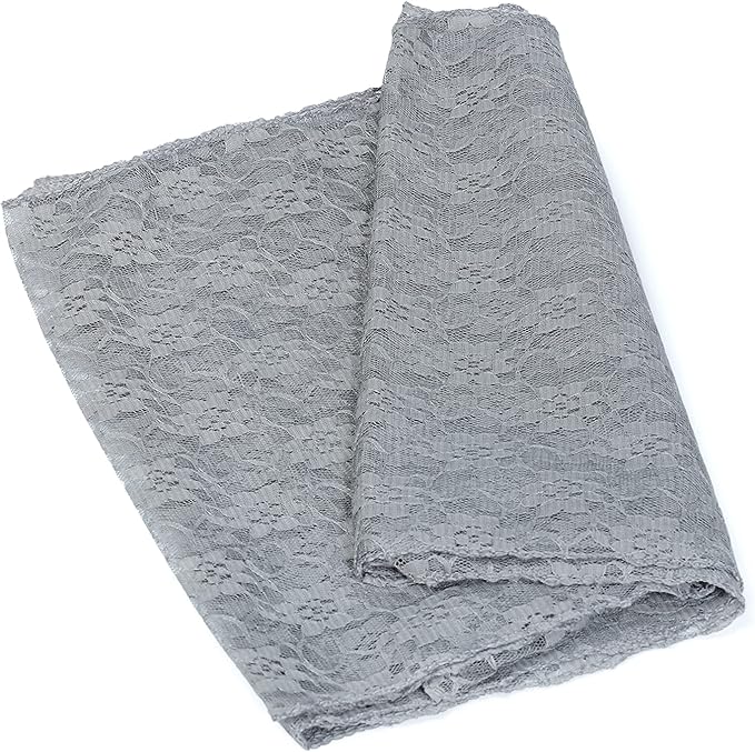 MDS Pack of 15 Wedding 12 x 108 inches Lace Table Runner for Wedding, Decorations for Birthday Parties, Banquets, Graduations, Engagements, and Runners fit Rectangle, Round Table- Silver Gray