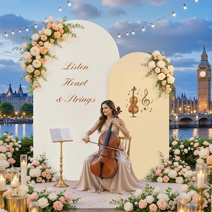 7.2FT 6FT Arch Backdrop Cover for Wedding, Set of 2 Stretchy Spandex Fitted Arch Stand Cover for Baby Shower, Birthday Party Decor, Chiara Backdrop Cover with Double-Sided Design(Ivory,Champagne)