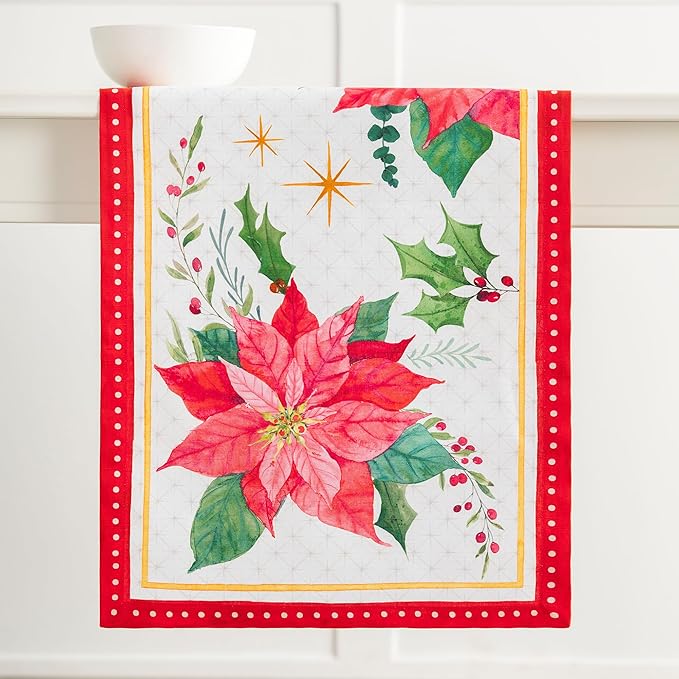 Maison d' Hermine Table Runner 100% Cotton Single Layer Table Runners 108 inches Long for Thanksgiving Christmas Decorations Home Kitchen Dining Party Wedding (Poinsettia Christmas, 14.5" x 108")
