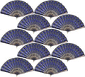 QIRMIZI 10 Pack Fabric Folding Handheld Fans, Perfect for Weddings, Parties, and Dancing,Royal Blue