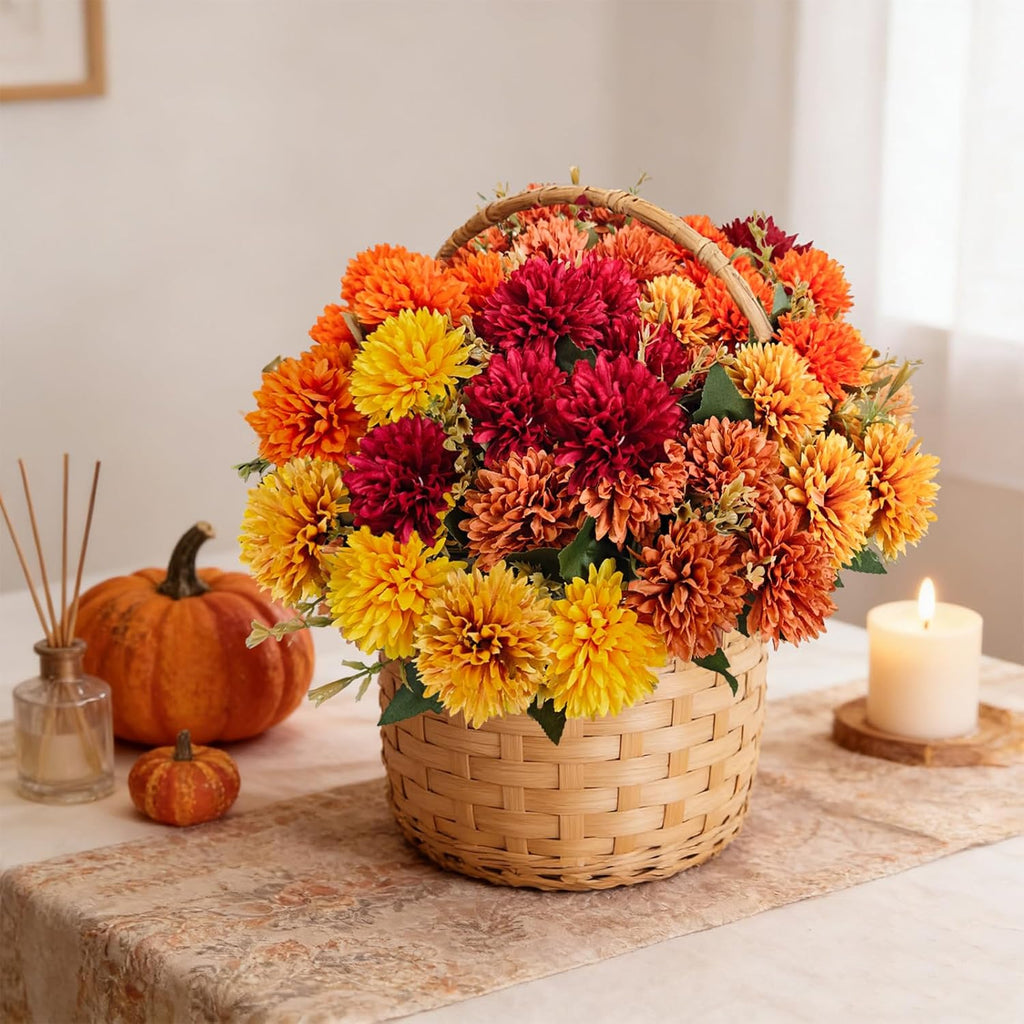 fake flowers artificial mums for outdoors,uv resistant faux, front angle view