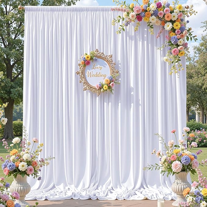 60×14 ft White Wrinkle Free Backdrop Curtain, Soft Silky Polyester Wedding Drapes 12 Panels 14ft Height Photo Backdrop Curtains for Parties Birthday Baby Shower Photography Background Cloth