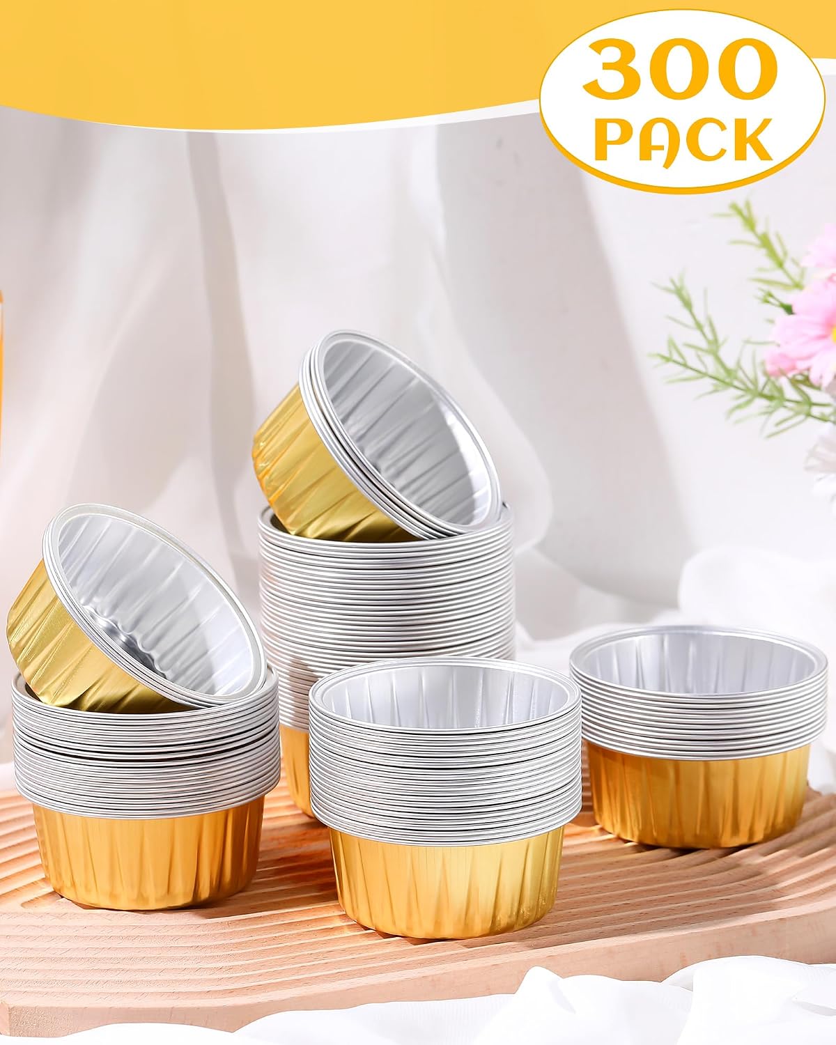 Patelai 300 Pcs Aluminum Foil Cups 4.2 oz Mini Creme Brulee Ramekins, Round