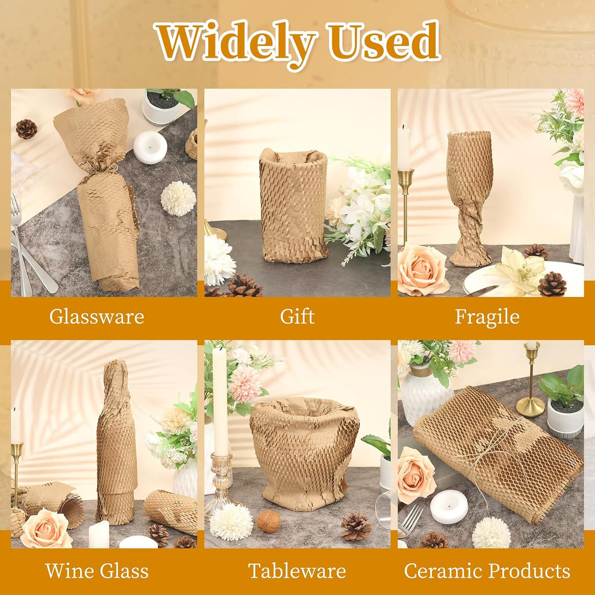 brown honeycomb packing paper 2 rolls, 15 x, side view