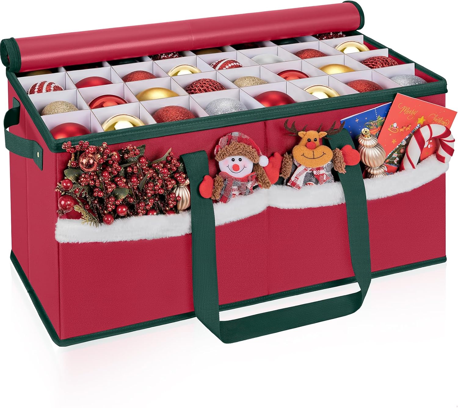 Christmas Ornament Storage Box with Adjustable Dividers Zippered Top Stores up to 128 Holiday Ornaments (3 Inch) Xmas Ball Decorations Organizer Storage Container Bin