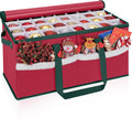 Christmas Ornament Storage Box with Adjustable Dividers Zippered Top Stores up to 128 Holiday Ornaments (3 Inch) Xmas Ball Decorations Organizer Storage Container Bin
