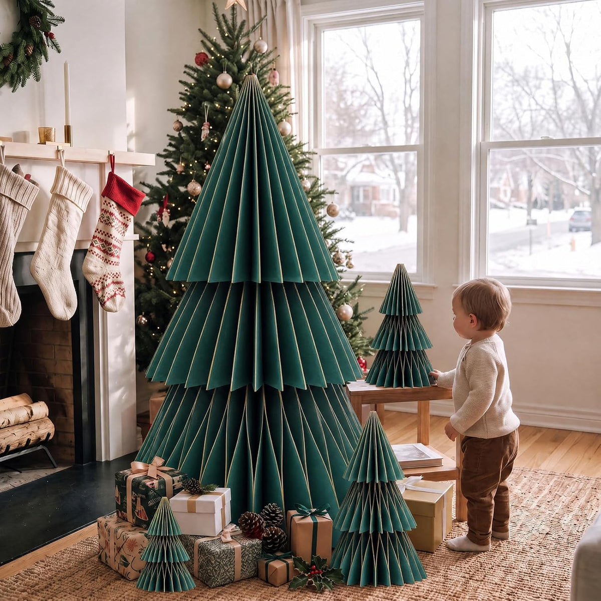 glikceil 4 set large honeycomb paper christmas tree, package contents