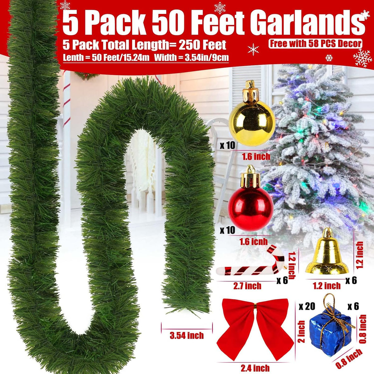 250ft christmas green garland flower for christmas and shown in use