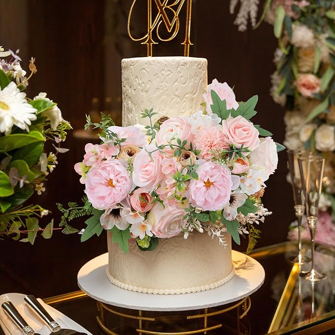 Artificial Flowers Combo for DIY Wedding Bouquets Combo Centerpieces Arrangements Party Bridal Baby Shower Home Decorations-Blush Pink