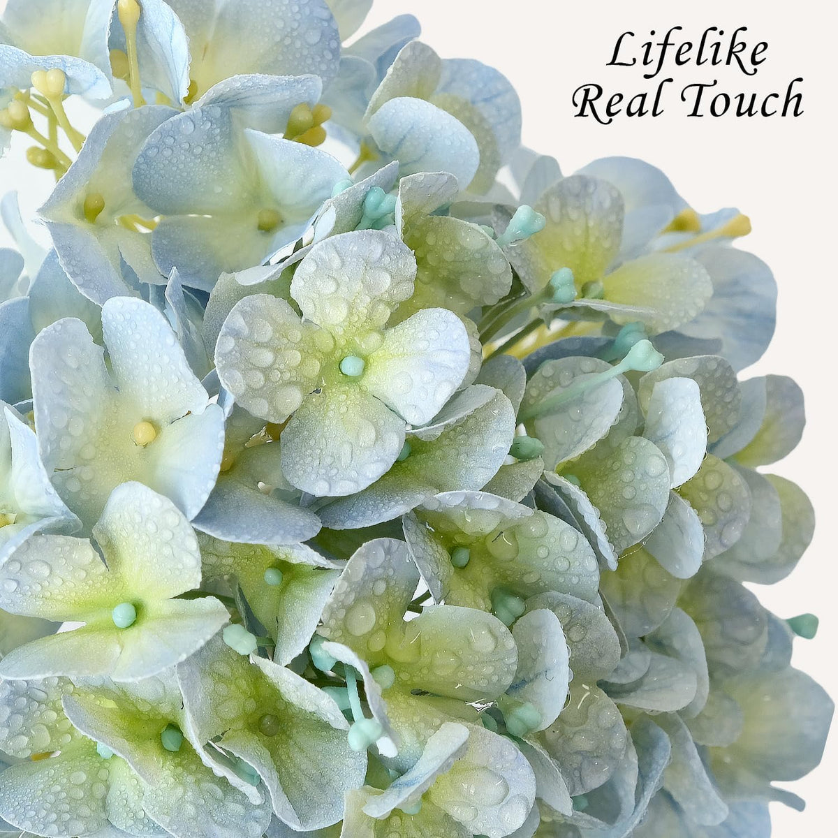 jinwoe light blue hydrangea artificial flowers,4pcs 20" real, close-up detail