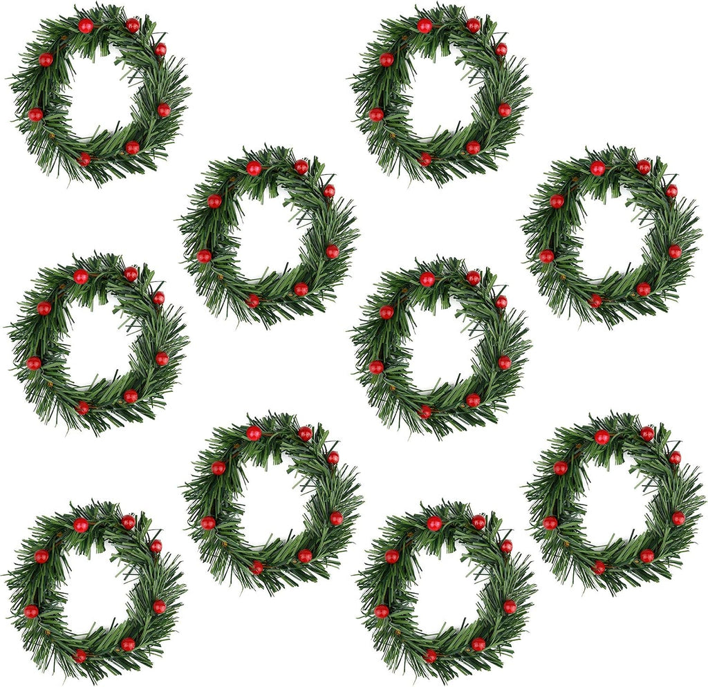 Lystaii 10pcs Christmas Candle Rings Red Artificial Berry Candle Rings with Grass Mini Christmas Wreath for Pillar Candle Christmas Holiday Table Decorations Rustic Wedding Table Centerpiece (Medium)