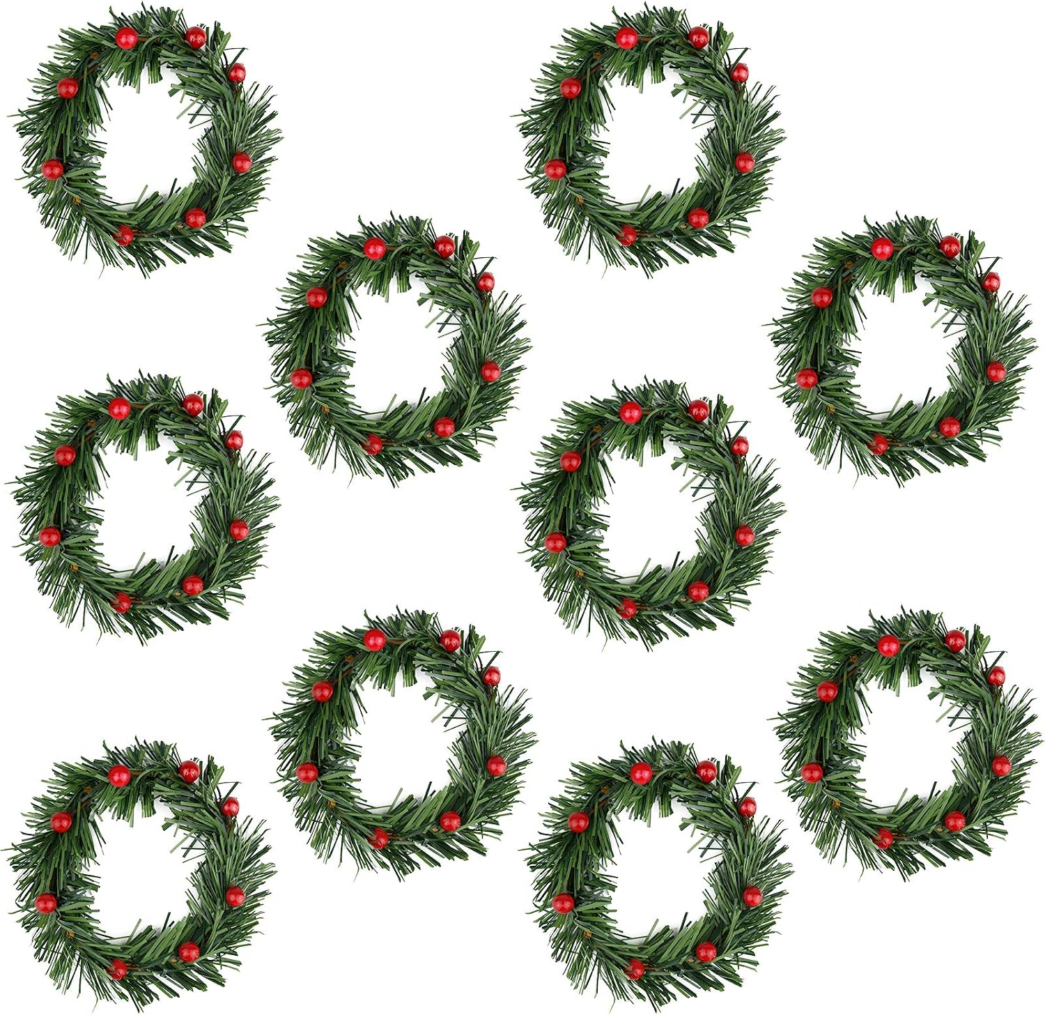Lystaii 10pcs Christmas Candle Rings Red Artificial Berry Candle Rings with Grass Mini Christmas Wreath for Pillar Candle Christmas Holiday Table Decorations Rustic Wedding Table Centerpiece (Medium)