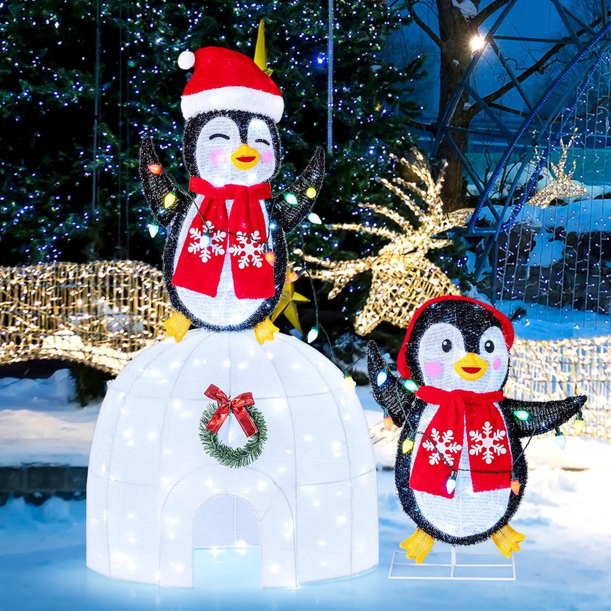 tangkula lighted christmas penguins & igloo, 3d north, main product view