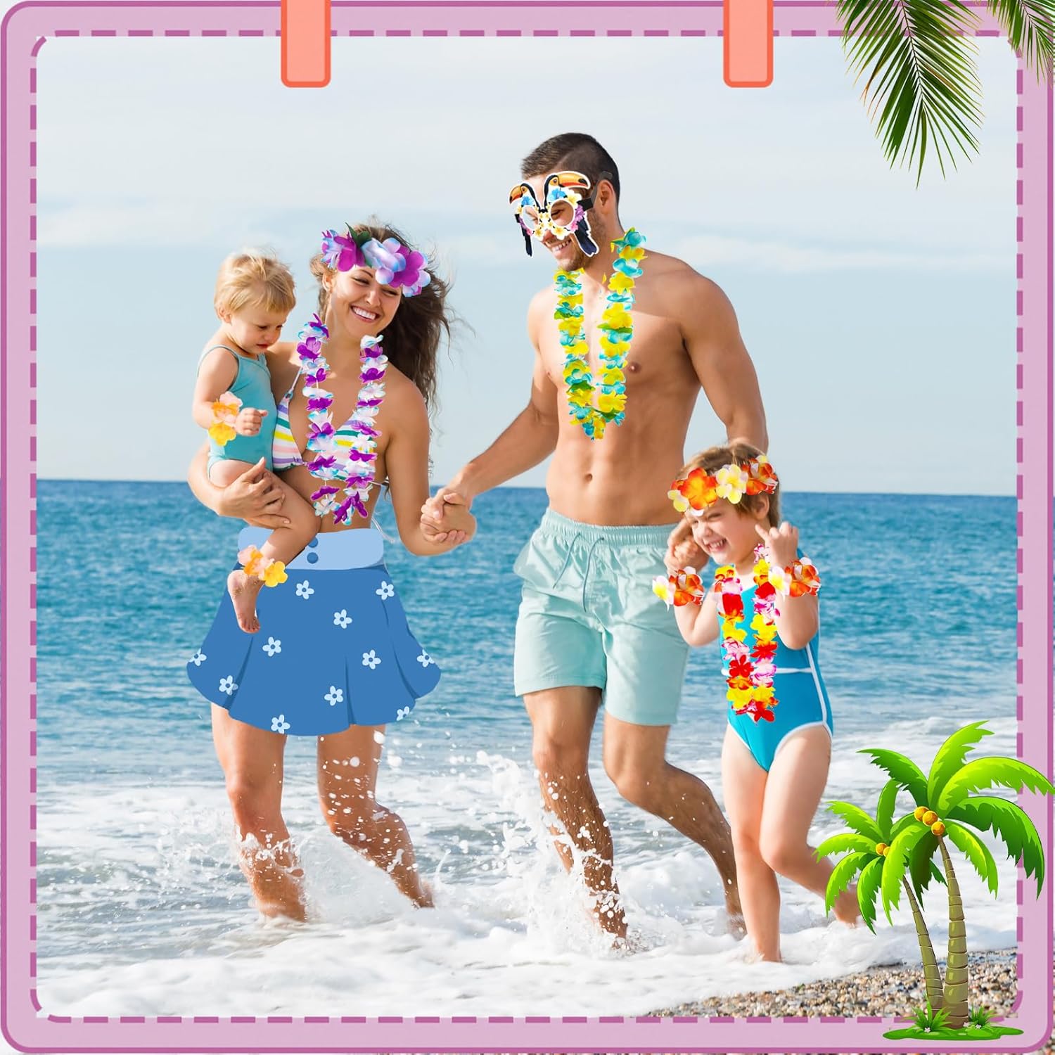 Atonofun 80 PCS Leis for Luau Party Decorations- Hawaiian Leis Bulk, Luau Party Glasses, Colorful Bracelets, Flower Headbands for Adults Tropical Birthday Summer Beach Luau Party Favors Supplies