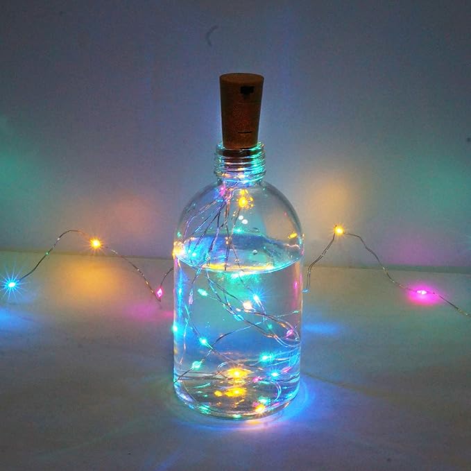 20 LED Wine Bottle Lights with Cork, 15 Pack Battery Operated Cork Shape Fairy Light Waterproof Mini Copper Silver Wire String Lights for Party, Wedding, Christmas, Bedroom Decor (Multicolor)