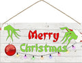 Merry Christmas Hanging Door Sign, Crazy Funny Green Festive Wooden Wall Welcome Decor Winter Farmhouse Style Outdoor Indoor Xmas Tree Ornaments for Home Office Holiday Party