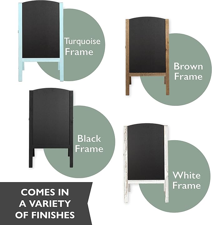 Ilyapa A-Frame Chalkboard Sidewalk Sign - Rounded Top Folding Standing Sandwich Sign for Restaurant, Office, Weddings - Rustic Barnwood, 18 x 31.5 in