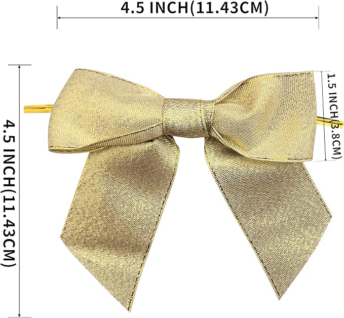 36pcs 4-1/2" Metallic Gold Glitter Ribbon Bows with Twist Ties for Gift Wrapping Packing Christmas Big Bows for Holiday Decoration (Gold)