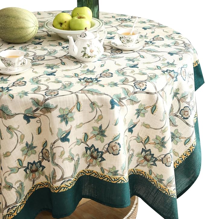 patdrea Designer Linen Table Cloth for Round Table,Durable Breathable Anti-Wrinkle Floral Tablecloth,Fall Decorative Cover for Kitchen Dining,Christmas,Thanksgiving,Party,Diameter 67"-Noah