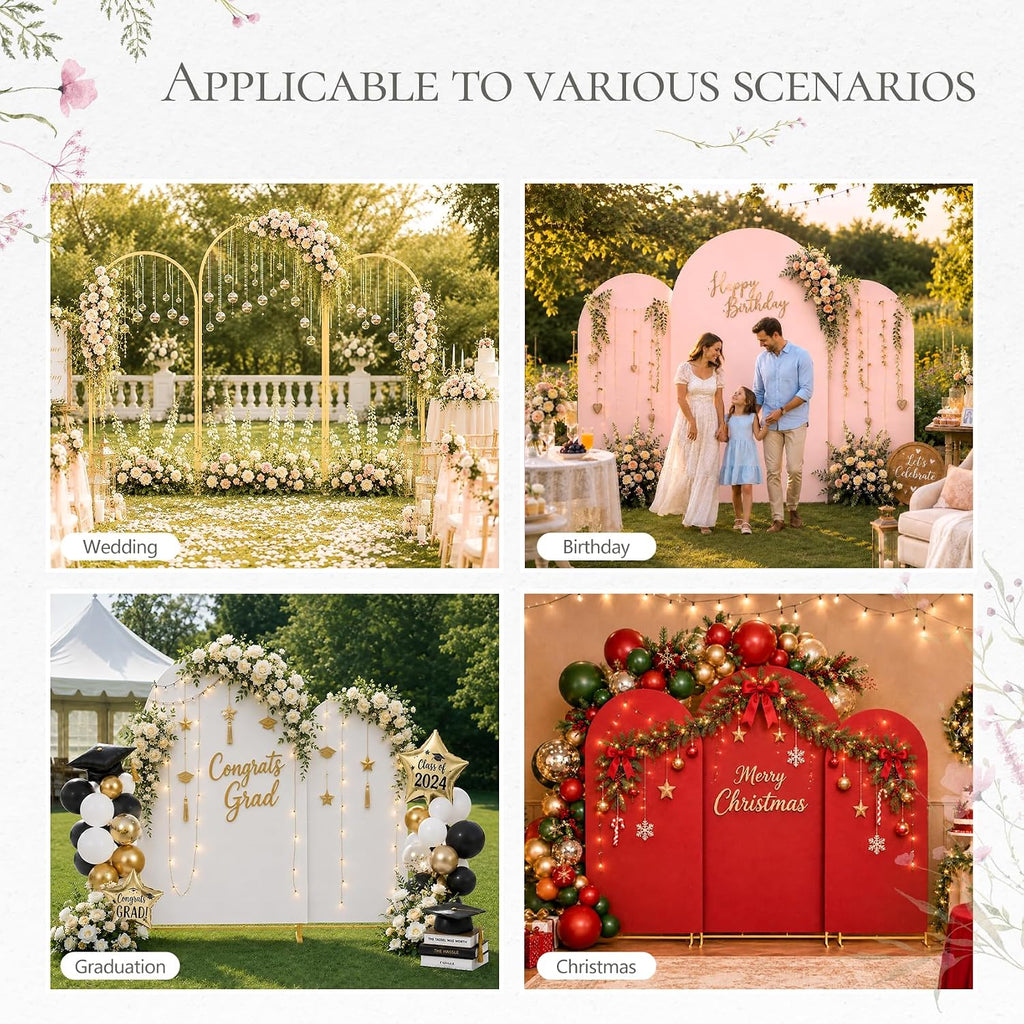 6+6.6+7.2ft arch backdrop stand, 3pcs metal background frame showing dimensions