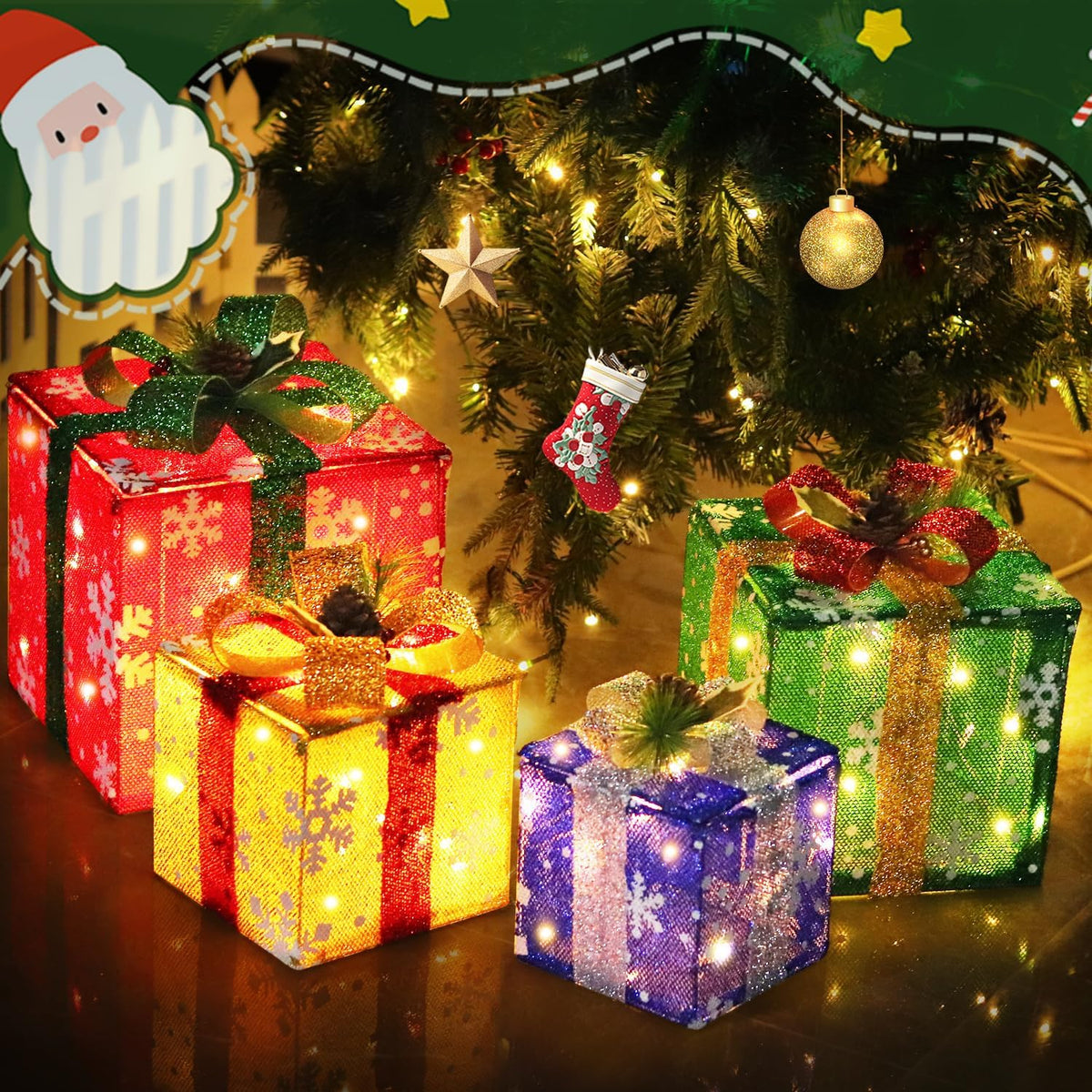 domkom set of 4 christmas lighted gift boxes, main product view