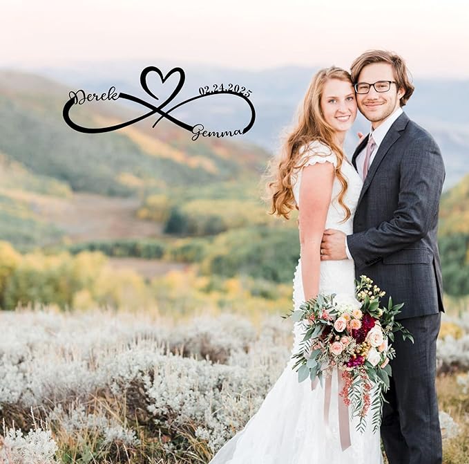 Personalized Valentine's Day Wedding Gifts For Couple Newlyweds, Custom Metal Infinity Signs With Name Date, Metal Name Signs Wall Art, Customized Anniversary Christmas Gifts For Women Men