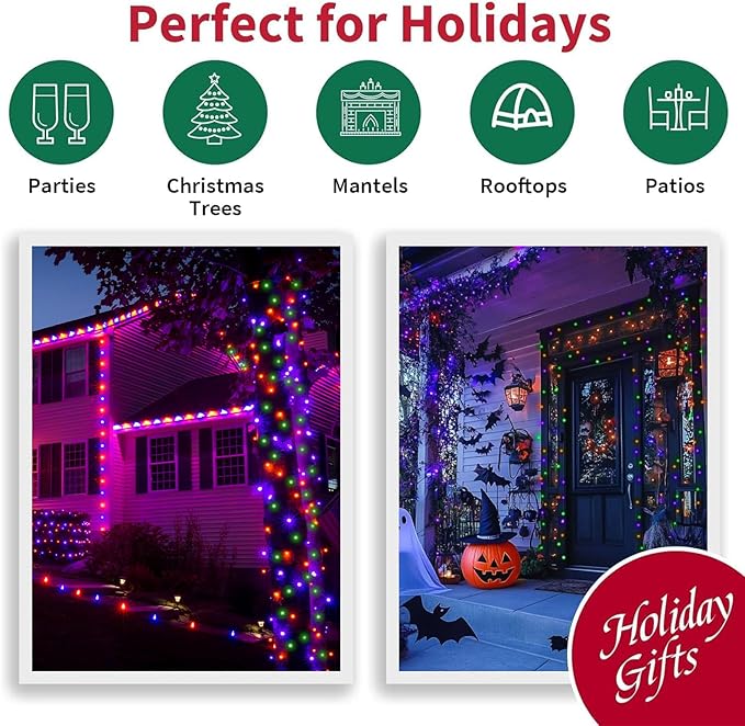 LAMPHOME 33ft Halloween Decorative Mini Lights, 100 LED Clear Wire Fairy Starry String Lights Plug in, 16Lighting Modes for Halloween Outdoor Party Decoration (Orange/Purple/Green)