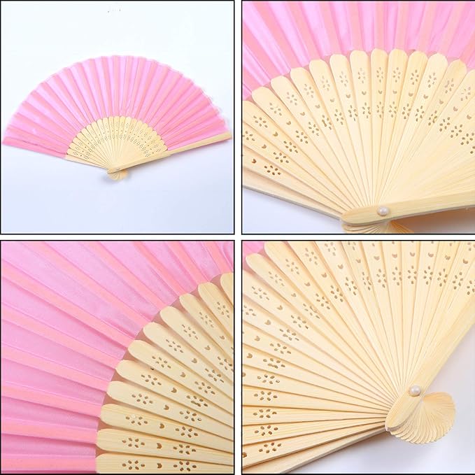 Aneco 18 Pieces Pink Handheld Cloth and Bamboo Folding Fans for Wedding Decoration, Church Gifts, Party Favors, DIY Decoration