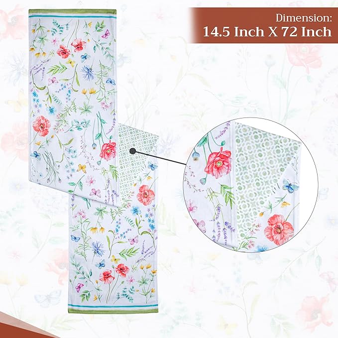 Maison d' Hermine Table Runner 100% Cotton Double Layer Table Runners 72 inches Long Decorative for Kitchen Dining Party Baby Shower Wedding Bridal Shower Spring Summer (Just Floral, 14.50" x 72")