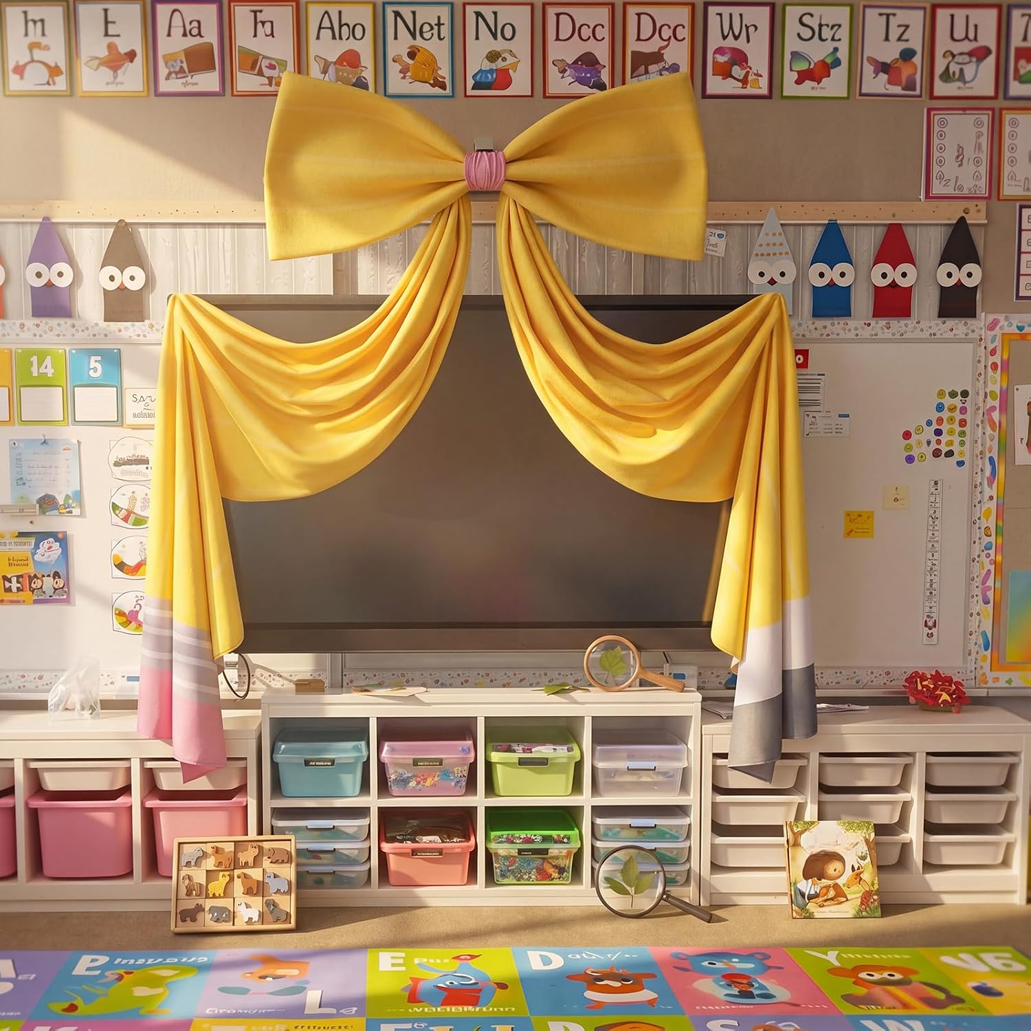 Back to School Classroom Decor Large Pencil Bow 42 x 24 Inches Giant Pencil Hanging Decor for Classroom Bulletin Board Art Teacher Blackboard Backdrop for First Day of School Supply