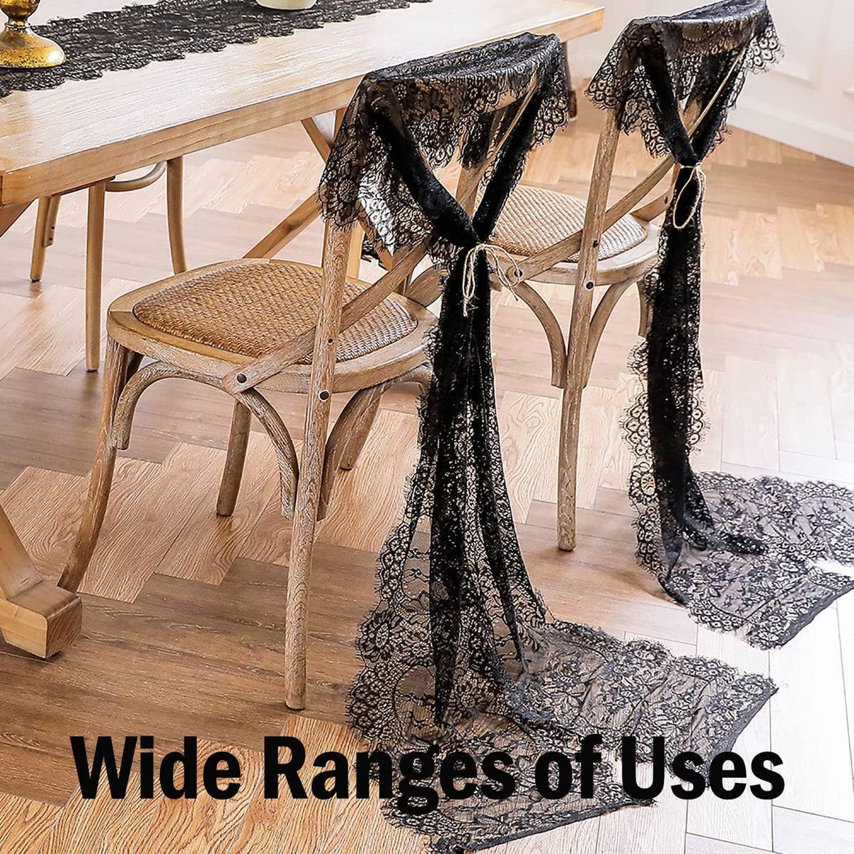 Black Lace Table Runner 14 x 120 Inch Floral Embroidered Fabric Decoration