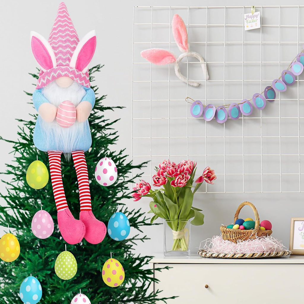 VitalCozy Easter Tree Topper 24 Inch Large Plush Gnomes Tree Ornaments Swedish Party Decoration Supplies with High Hat Legs Bunny Rabbits Ear for Home Fireplace Table Holidays Presents