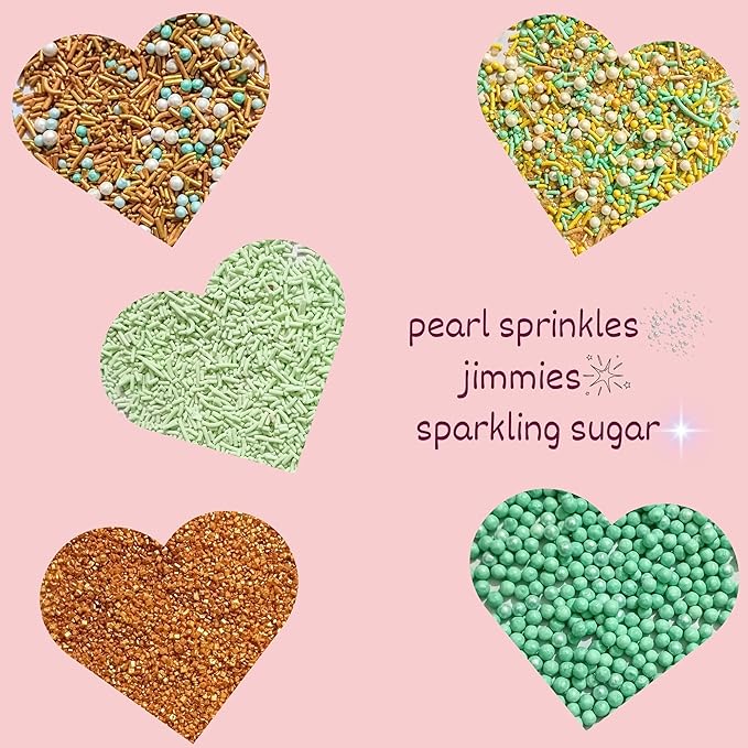 Confect Edible Sprinkles Mix Pack of 5 – Cool Summer Breeze Theme – Yellow Pearl Dragees, Mint Green & Gold Jimmies, Sparkling Gold Sugar – Cake & Cupcake Decorating Toppings - Vegan, Gluten-Free, Nut-Free, Soy-Free, Dairy-Free, Palm Oil-Free- 5 Oz