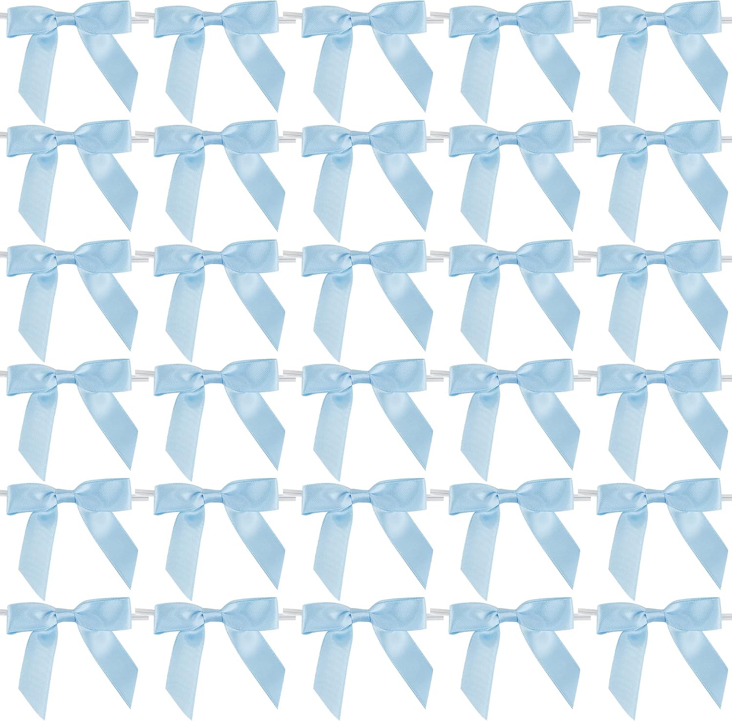 AIMUDI Light Blue Satin Ribbon Twist Tie Bows 2.5" Pretied Blue Bows for Baby Shower Premade Baby Blue Bows for Crafts Treat Bags Cake Pop Gift Wrapping Wedding Party Favors Goodie Bags - 50 Counts
